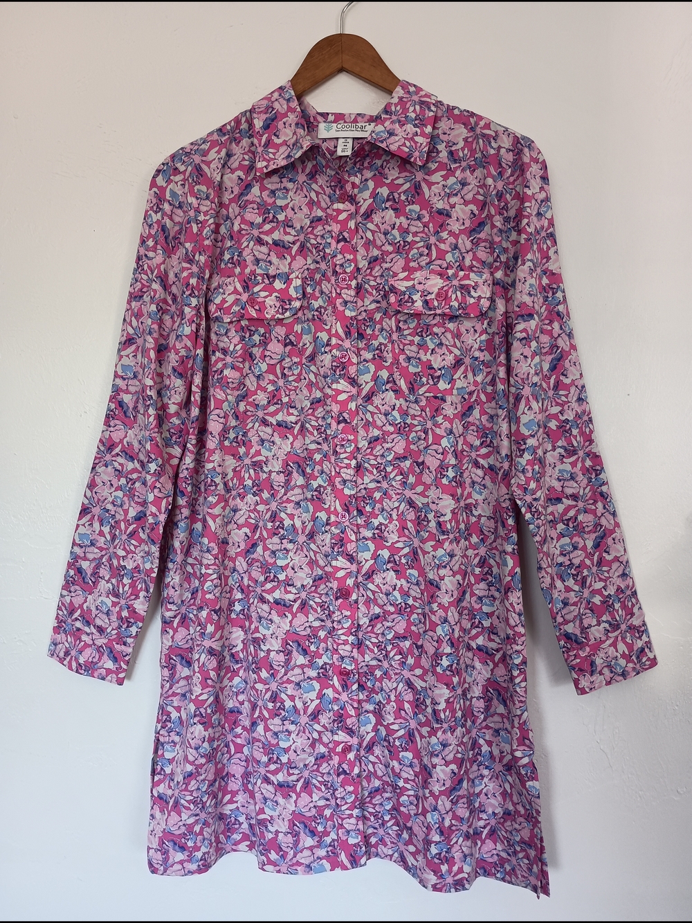 Coolibar Santorini Women's Tunic Shirt UPF 50 Abstract Pink Blue Floral